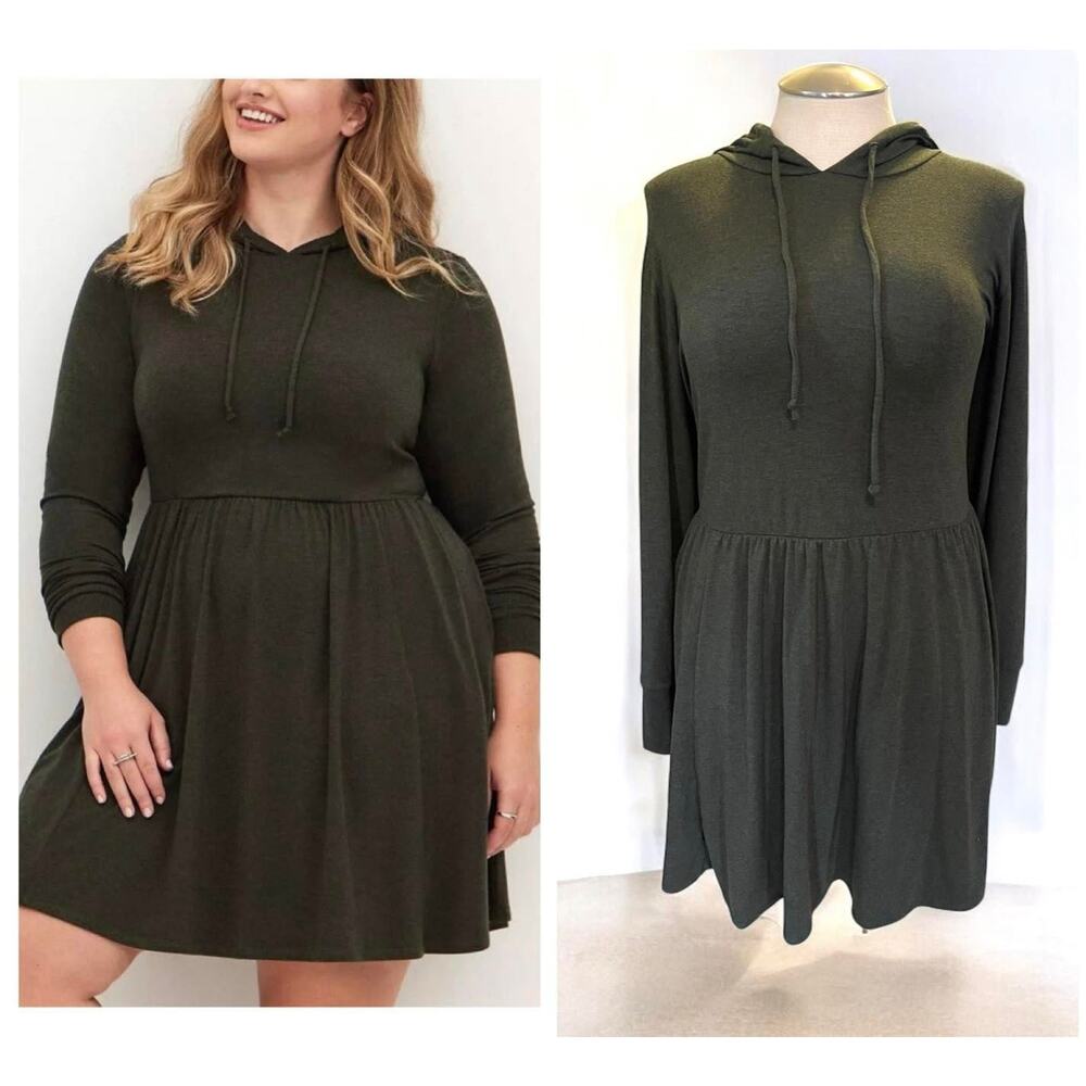 New Torrid 2 (2X 18/20) Super Soft Olive Green Hooded Hoodie Skater Mini Dress